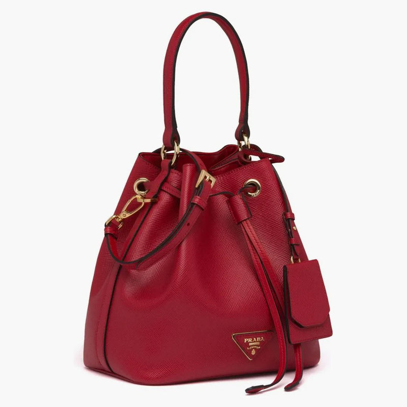 Prada Bucket Bag Saffiano Leather Gold-tone Red