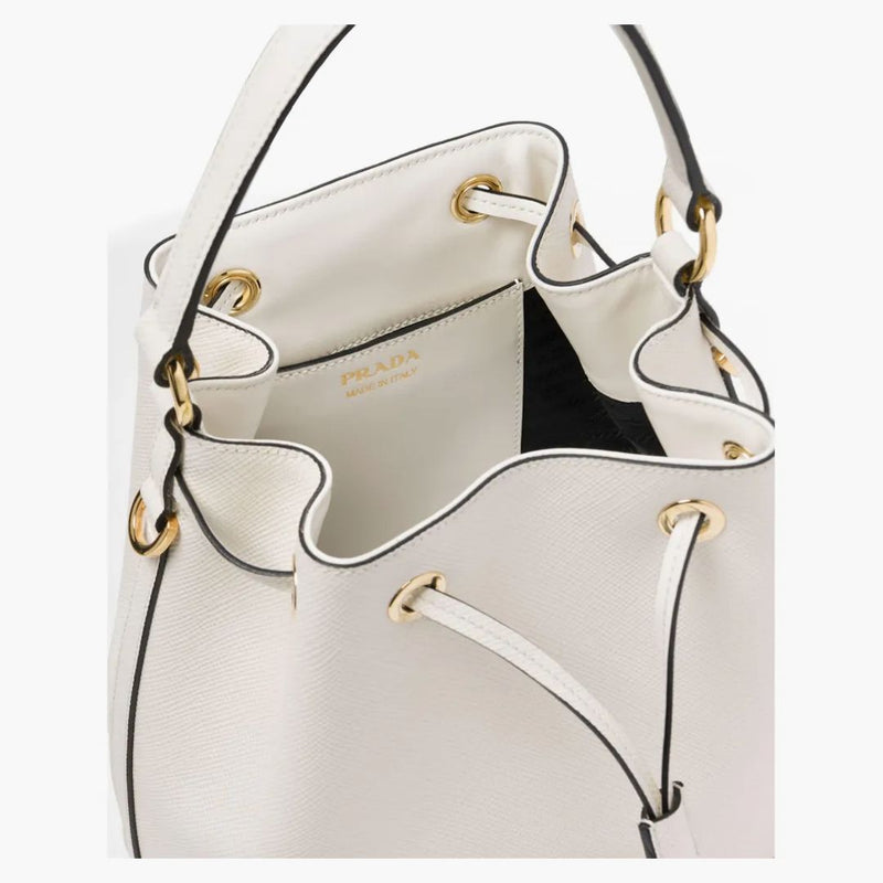 Prada Bucket Bag Saffiano Leather Gold-tone White