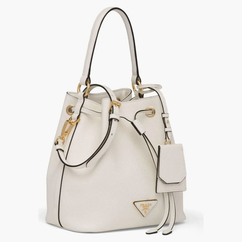 Prada Bucket Bag Saffiano Leather Gold-tone White