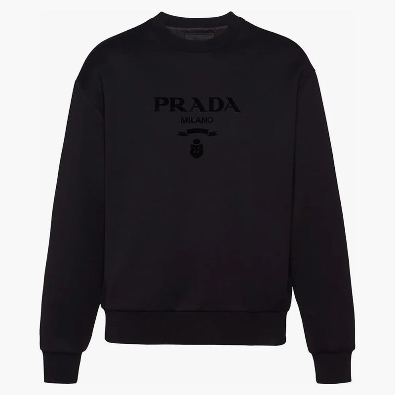 Prada Chenille Logo Crewneck Sweatshirt Black