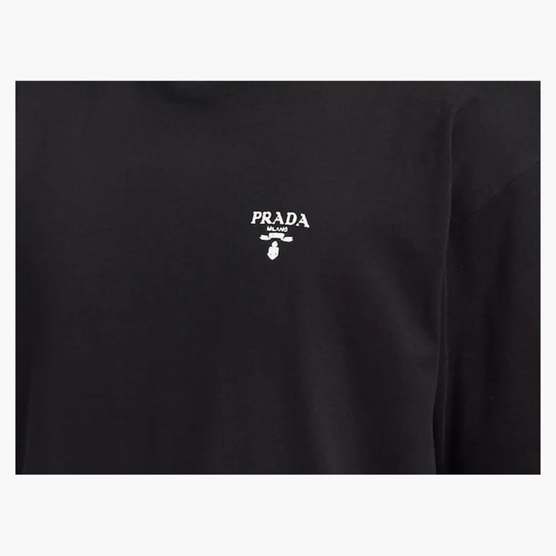 Prada Cotton Nylon Detail Boxy Cut T-shirt Black/white