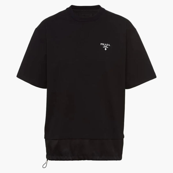 Prada Cotton Nylon Detail Boxy Cut T-shirt Black/white