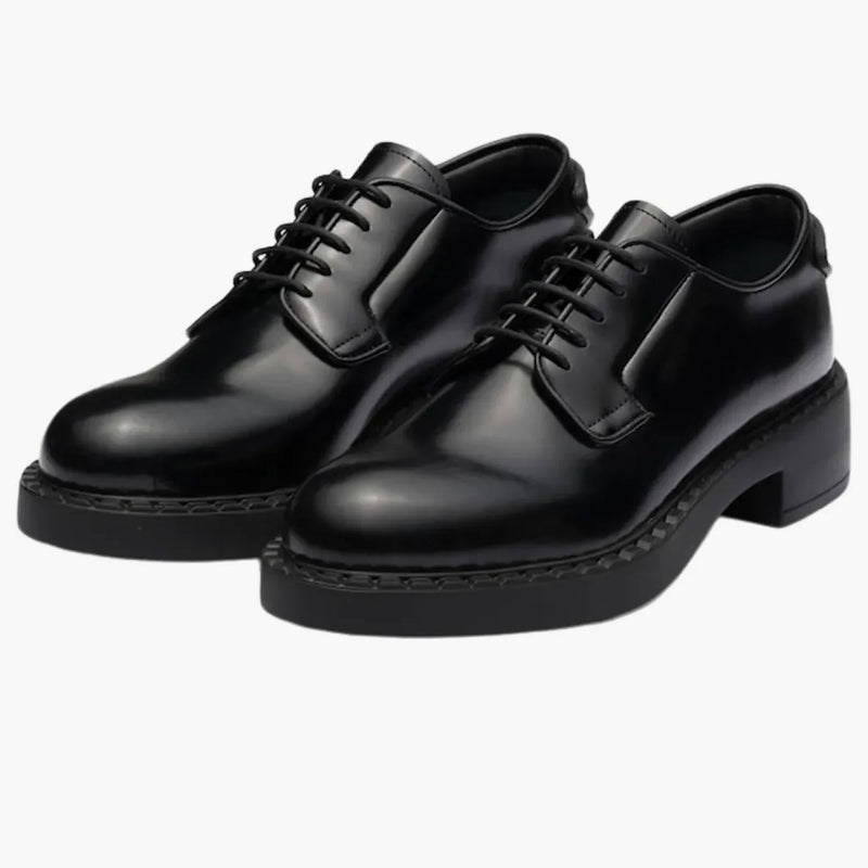Prada Derby 50mm Shoes Black Brushed Leather