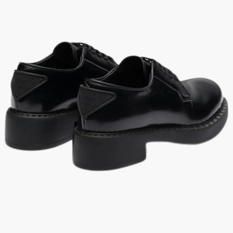 Prada Derby 50mm Shoes Black Brushed Leather