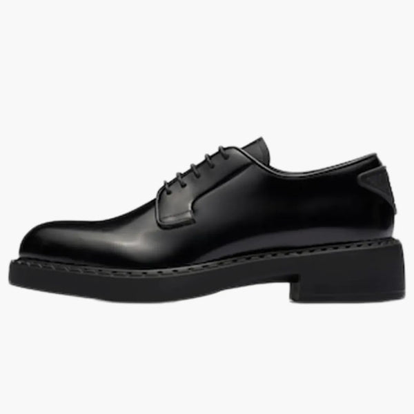 Prada Derby 50mm Shoes Black Brushed Leather