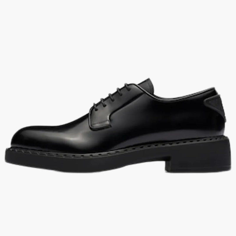 Prada Derby 50mm Shoes Black Brushed Leather