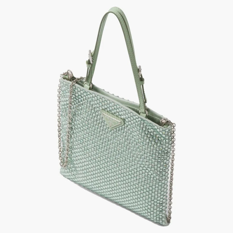 Prada Embellished Satin Handbag Aqua