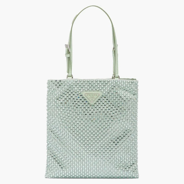 Prada Embellished Satin Handbag Aqua