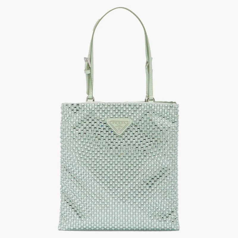 Prada Embellished Satin Handbag Aqua
