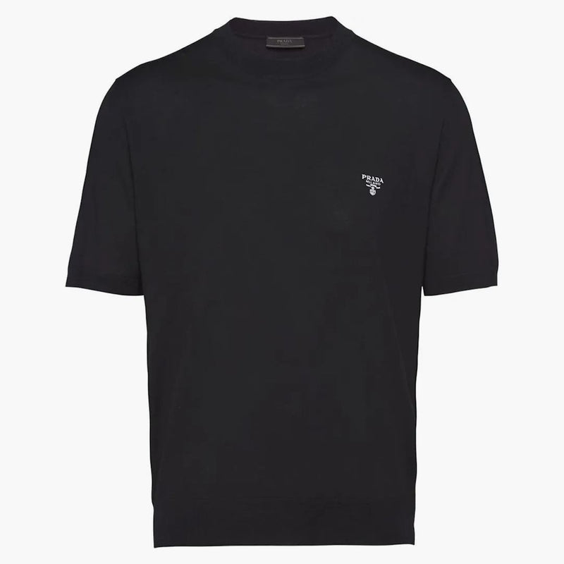 Prada ricamato logo lana corta camicia nera