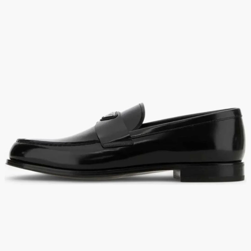 Prada Enamel-triangle-logo Slip-on Loafers Black