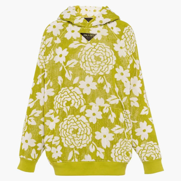 Prada Floral Print Hoodie Green White