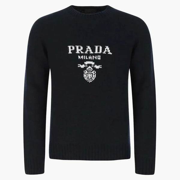 Prada Intarsia Logo Knit Crew-neck Sweater Black