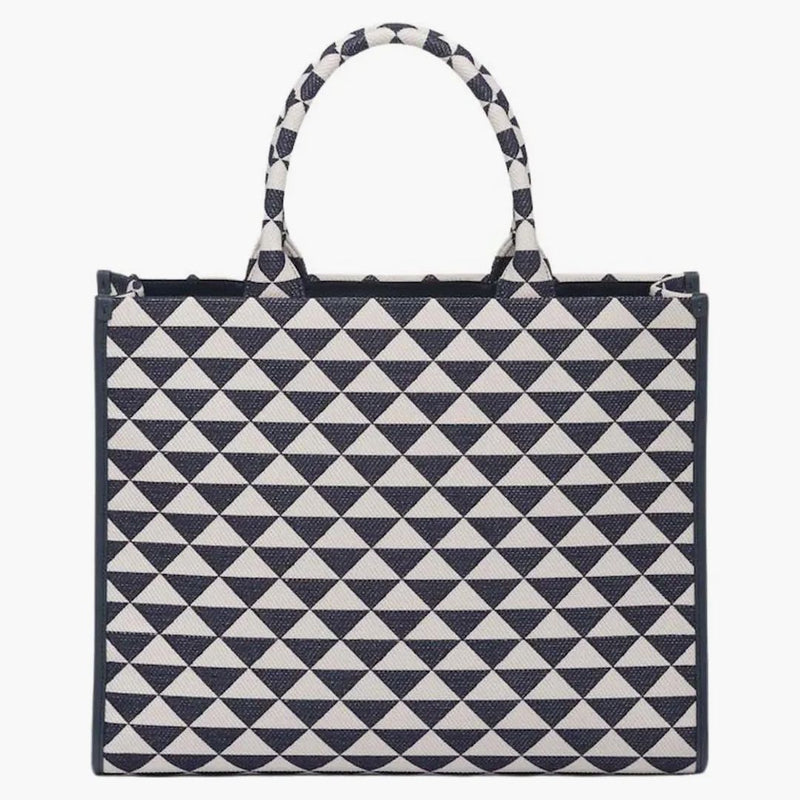 Prada Large Symbole Embroidered Fabric Handbag Baltic Blue/chalk White
