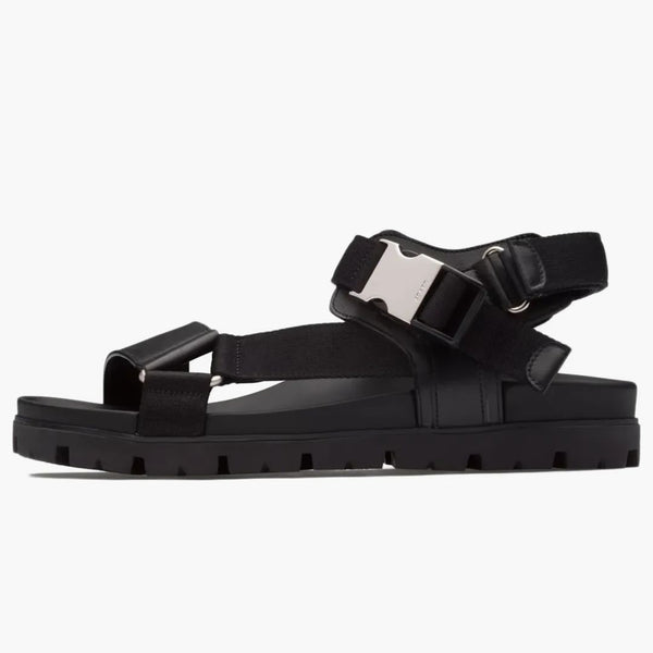 Prada Leather And Technical Fabric Sandal Black