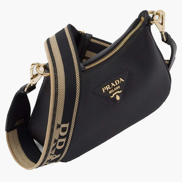 Prada Leather Shoulder Bag Gold-tone Black