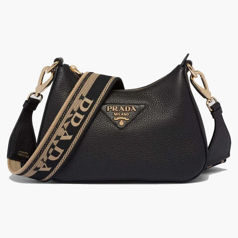 Prada Leather Shoulder Bag Gold-tone Black