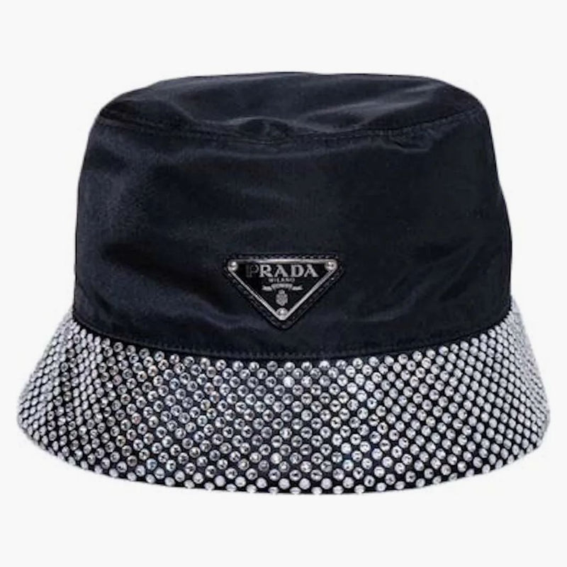 Prada Logo Plaque Embellished Bucket Hat Black