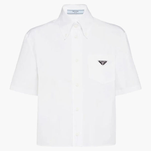Prada Logo Plaqued Cropped Shirt White