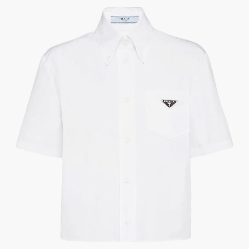 Prada Logo Plaqued Cropped Shirt White