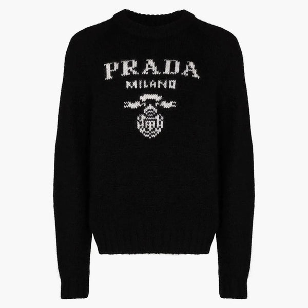 Prada Logo Wool And Cashmere Crewneck Sweater Black