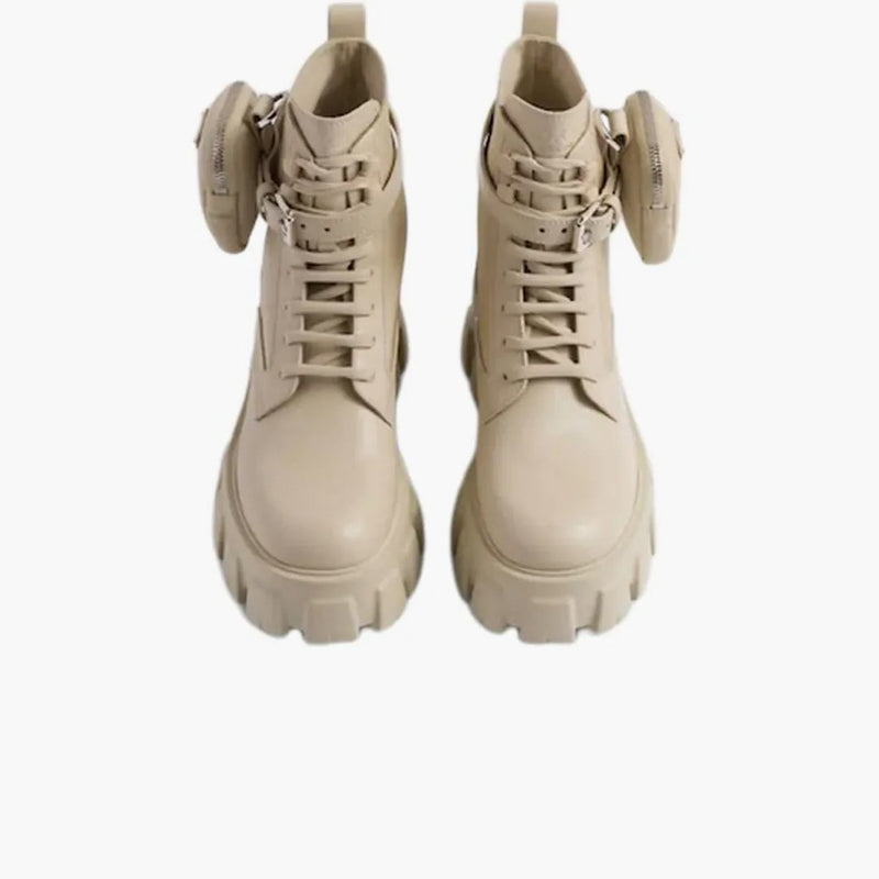 Prada Monolith 55mm Pouch Ankle Boots Desert Beige Leather