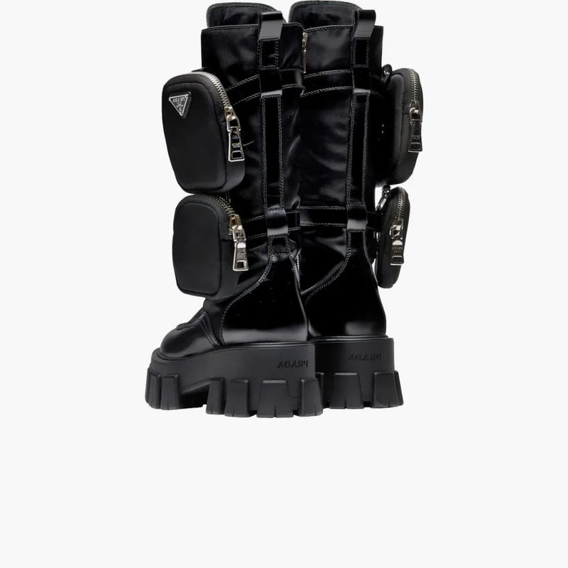 Prada Monolith 55mm Pouch Tall Boots Black Leather