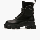 Prada Monolith 60mm Pouch Ankle Boots Black Brushed Leather and Nylon