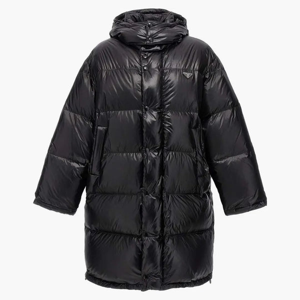Prada Padded Logo-plaque Detail Coat Black
