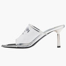 Prada Plexiglas 75mm Pointy High Heels Silver Leather