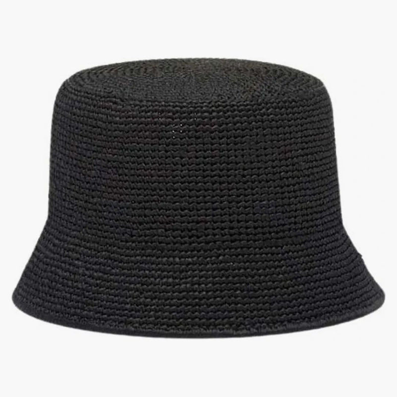 Prada Raffia Bucket Hat Black