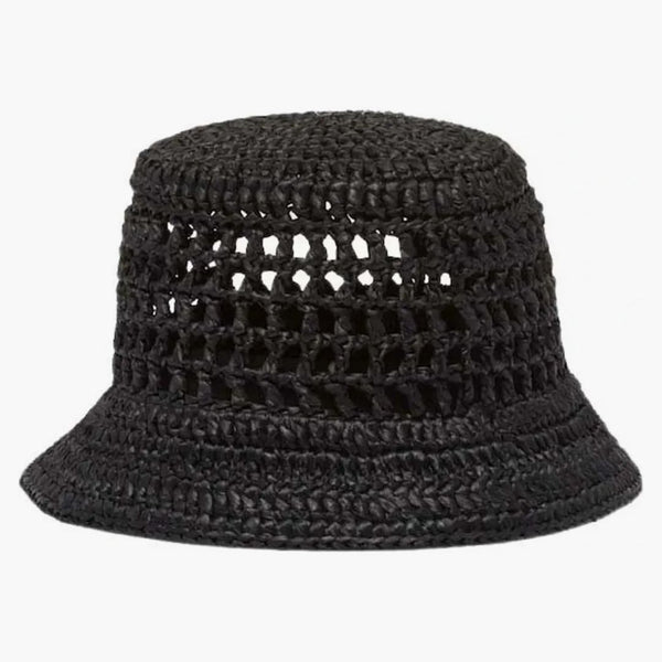 Prada Raffia Bucket Hat Black/white