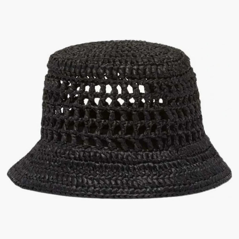 Prada Raffia Bucket Hat Black/white