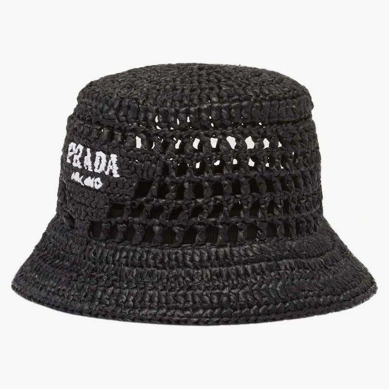 Prada Raffia Bucket Hat Black/white