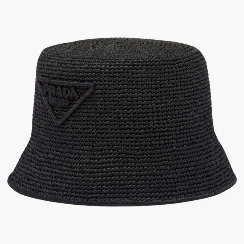 Prada Raffia Bucket Hat Black