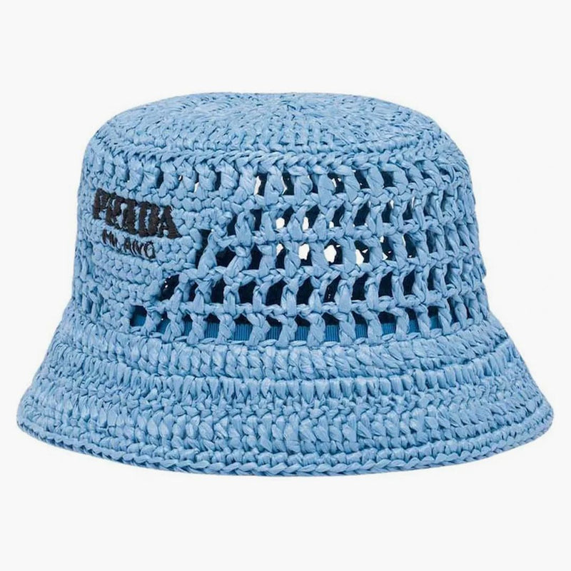 Prada Raffia Bucket Hat Light Blue