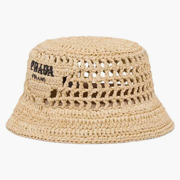 Prada Raffia Bucket Hat Natural