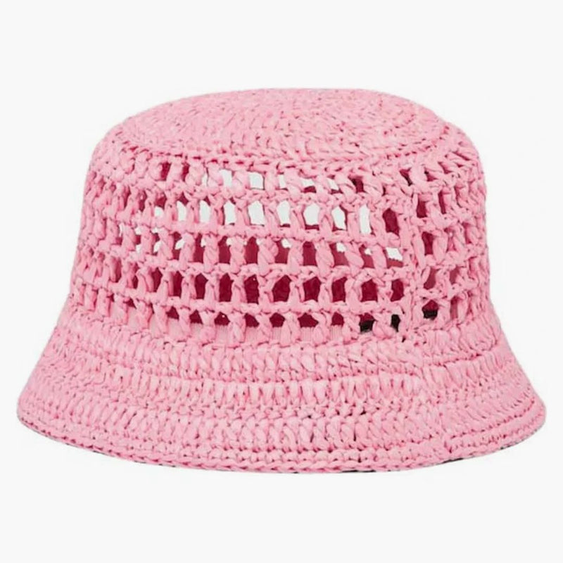 Prada Raffia Bucket Hat Petal Pink