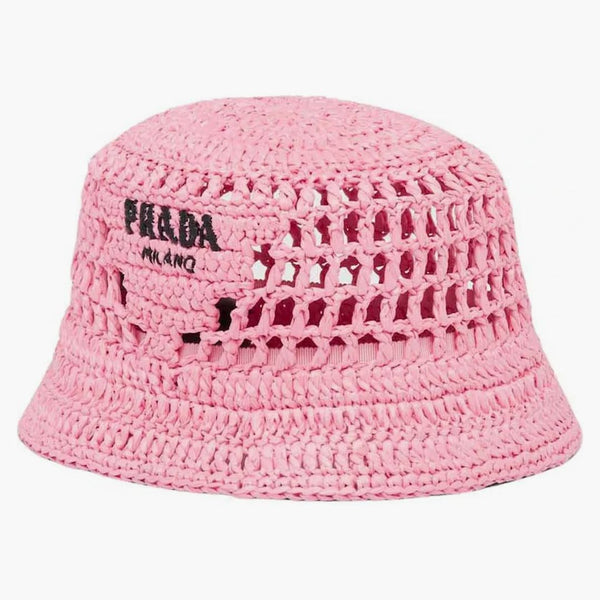 Prada Raffia Bucket Hat Petal Pink