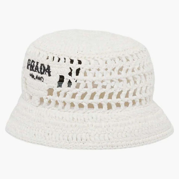 Prada Raffia Bucket Hat White