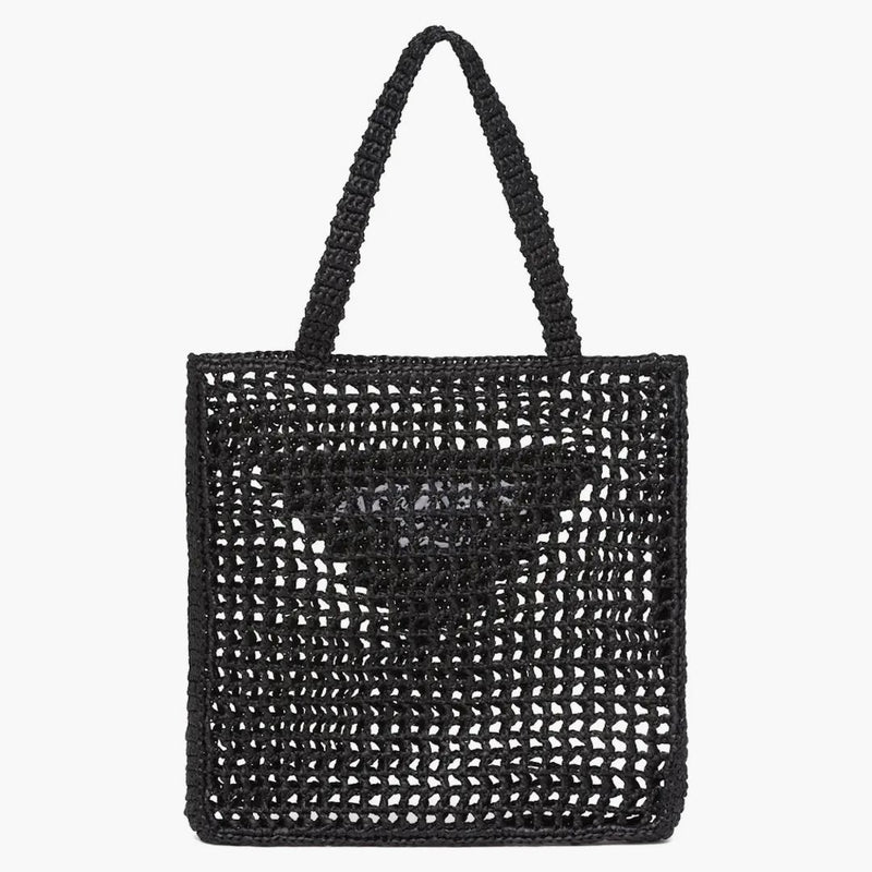 Prada Raffia Tote Bag Black