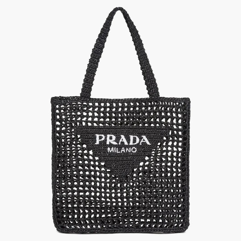 Prada Raffia Tote Bag Black