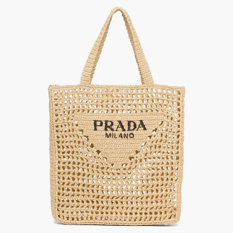 Prada Raffia Tote Bag Tan