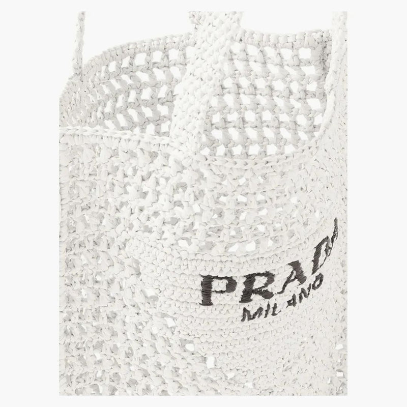 Prada Raffia Tote Bag White