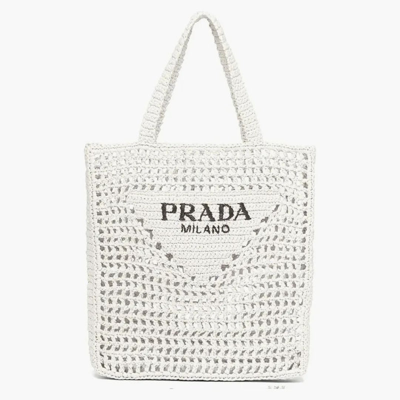 Prada Raffia Tote Bag White