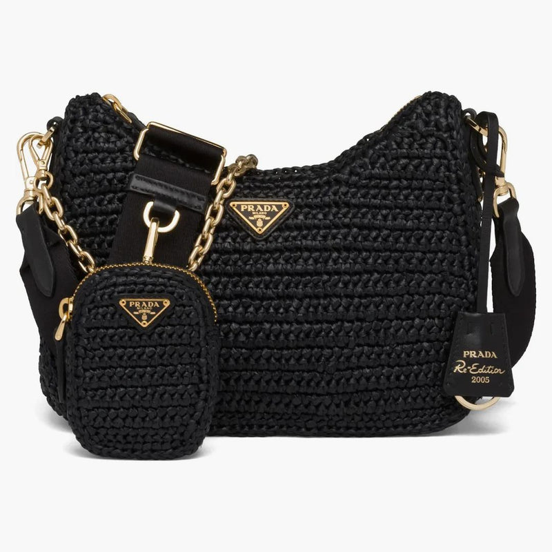 Prada Re-edition 2005 Raffia Bag Black