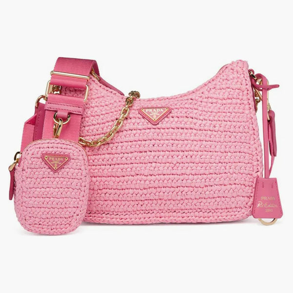 Prada Re-edition 2005 Raffia Bag Petal Pink