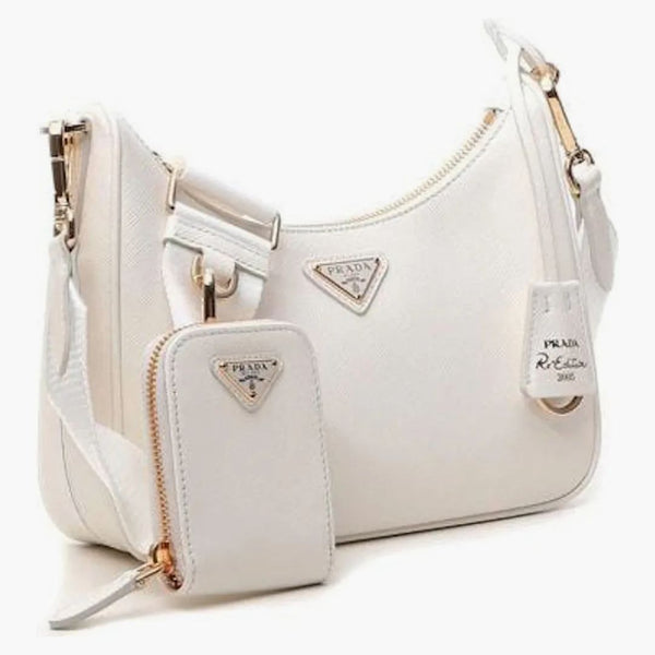 Prada Re-edition 2005 Saffiano Leather Shoulder Bag White