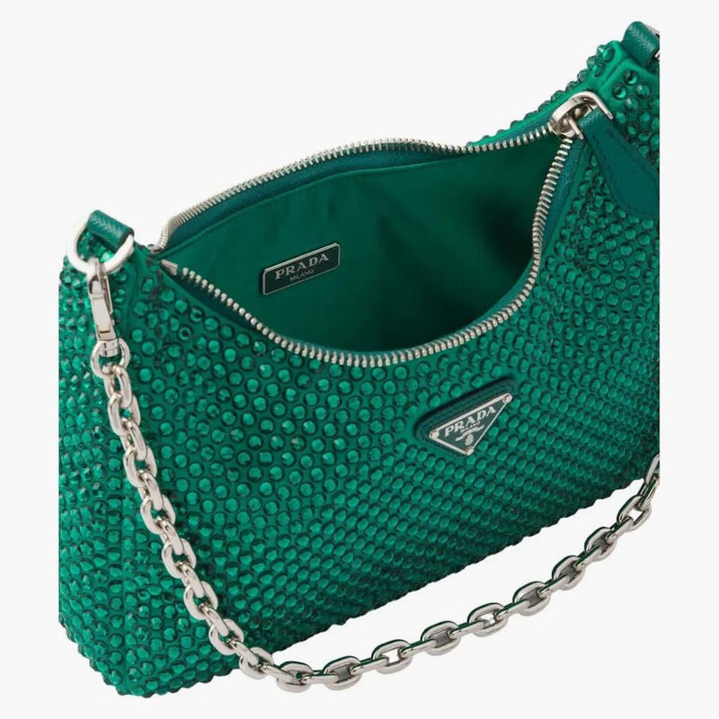 Prada Re-edition 2005 Satin Bag With Crystals Mango