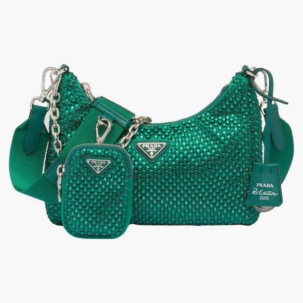 Prada Re-edition 2005 Satin Bag With Crystals Mango